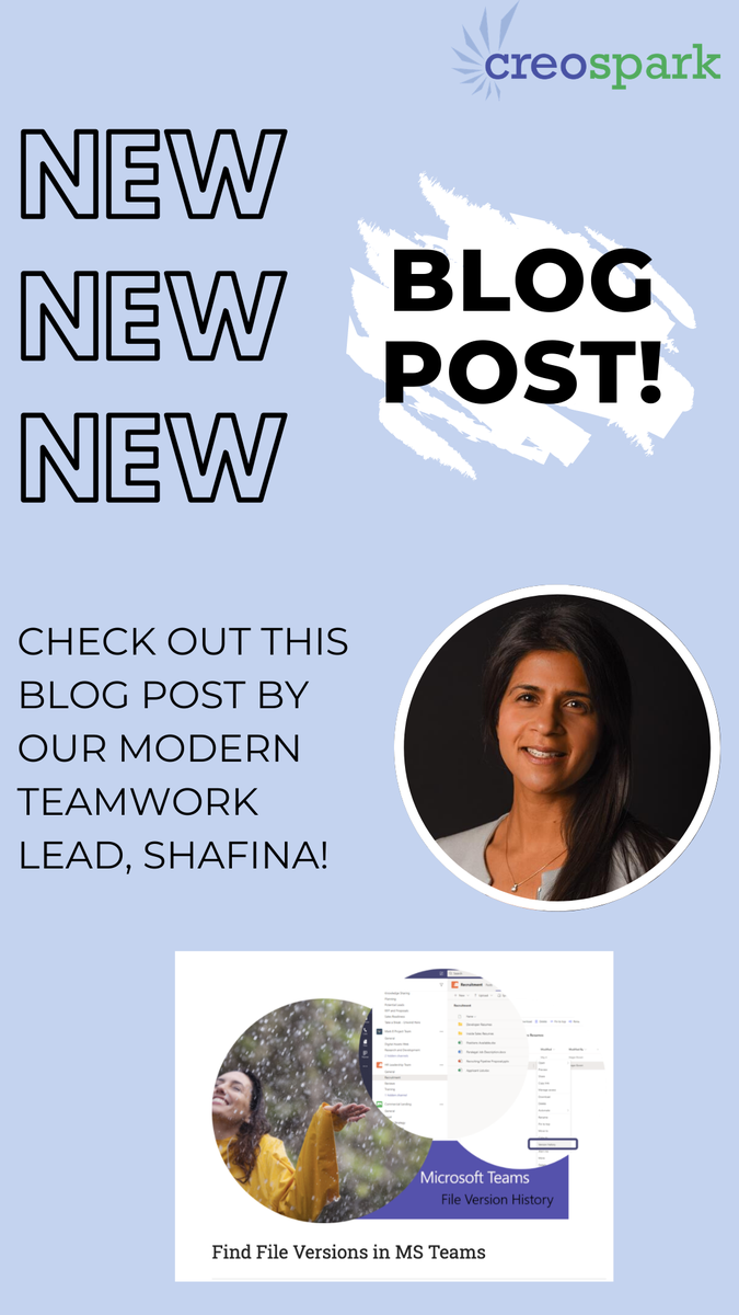 creospark's tweet photo. Check out this new #BlogPost by our Modern Teamwork Lead, Shafina! https://t.co/mcTOP4bz1J
#ModernTeamwork #MicrosoftTeams #Microsoft365 #Office365 #DigitalWorkplace #WorkFromHome #WorkFromHomeJobs #WorkFromHomeLife #Blog #Blogger #Tech #Technology #Teams #RemoteWork #Remote https://t.co/qxZXki8ZUG