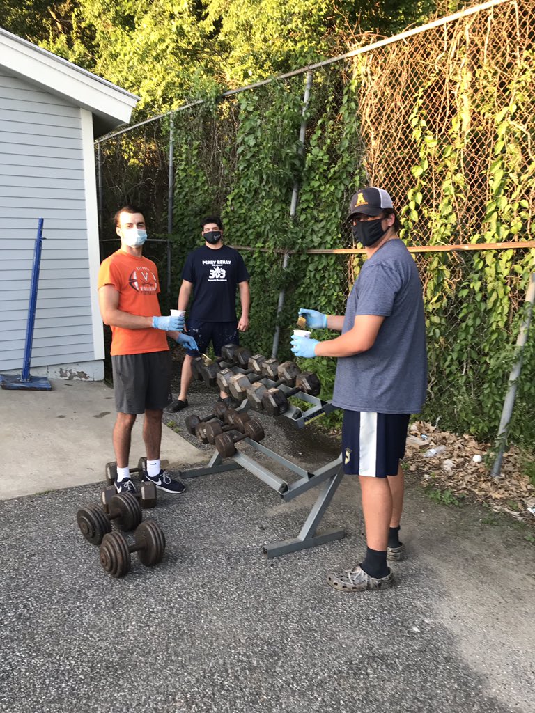 AHSFtball's tweet photo. Do you feel the energy in the air ⚡️⚡️
Thanks AJ, Charlie , Tomas, Matt, and Payton for getting equipment ready for outdoor use!
The season may not look the same this year, but your Warriors will be ready and we will be together again 
💙💛🏈@AndoverHS_Princ @AndoverWarriors https://t.co/NITuxeLStE