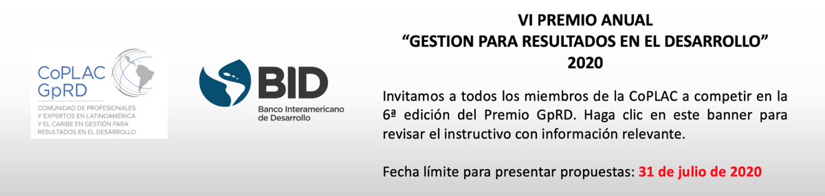 Postúlate al VI Premio #GpRD antes del 31 de julio y compite para asistir a la ceremonia, la cual se llevará a en #Valparaíso #Chile

#GobiernosSubnacionales #GestiónPública #CoPLAC #GestiónPorResultados 

<a href="/el_BID/">Banco Interamericano de Desarrollo</a>
@BID_GobernArte

bit.ly/3i8He6I 
bit.ly/2WE9feq