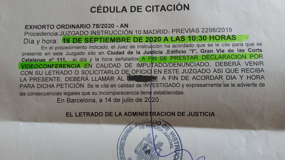 Ja tinc la citació per declarar! Imputat per desobediència greu per negar-me a contestar les preguntes dels feixistes de Vox al Supremo
Palante!