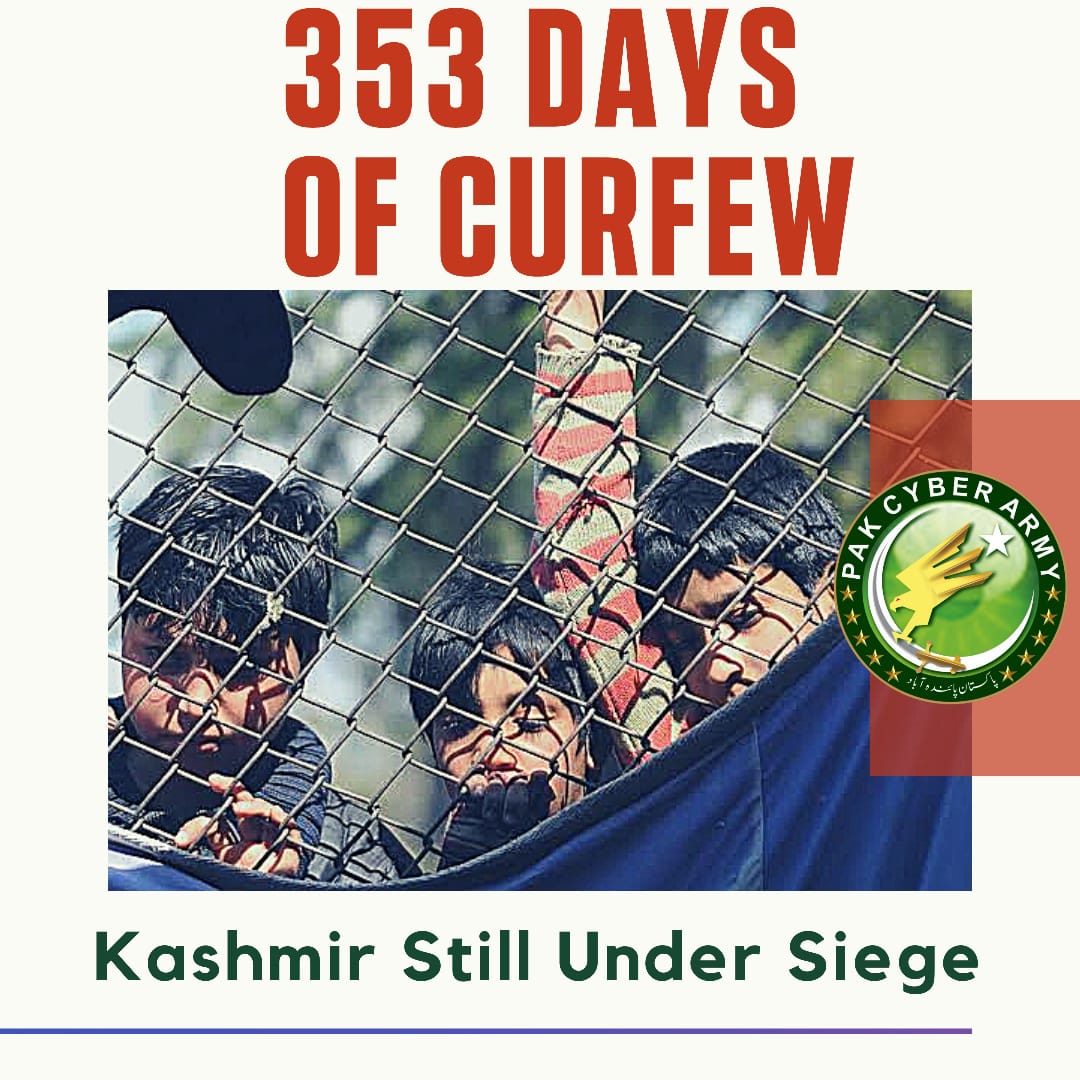 PakCyberArmy4's tweet photo. "مقبوضہ جموں #کشمیر میں بدترین کرفیو کے مسلسل 353 دن"

اقوام عالم خاموش تماشائی
-----
ہر اک دل سے غم کا نقش مٹا دے اے مولا 
اس کشمیر کی ہر اک آگ بجھا دے اے مولا 

#IOK
#Kashmir
#KashmiriLivesMatter
#KashmirUnderCurfew
#KashmirWantsFreedom
#IndianBrutality

#PakCyberArmy https://t.co/1bXZKo6SIE