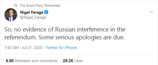 As ever, with such reports, every side and every newspaper or broadcaster seizes on the line that best suits it. Farage jumped on “no evidence of interference” as though “no evidence” meant “proof it didn’t happen” and demanded Remainers apologise./3