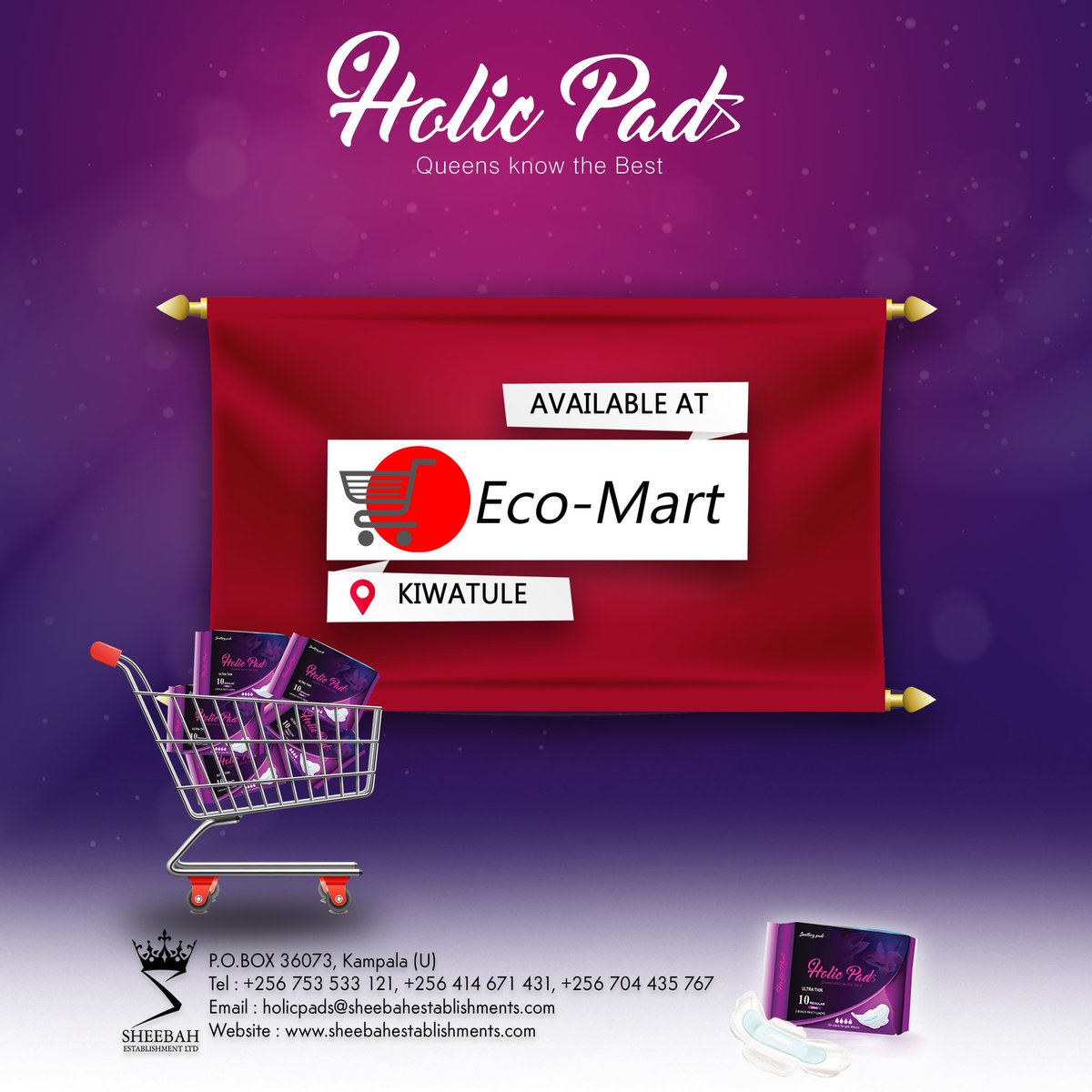 HolicPads's tweet photo. HOLIC PADS are now available in
#Sombe Supermarket Mukono
#StabexDdukas
#ECOMART Kiwatule
#PortBell Kitintale
"QUEENS KNOW THE BEST"
#HolicPads #QueensKnowTheBest #SheebahEstablishments https://t.co/EcFjabvCdB