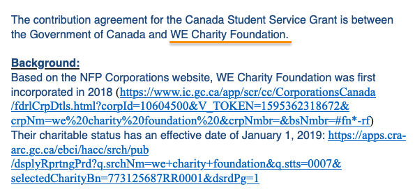 2. But government and charity officials told Global News the contract was actually with WE Charity Foundation.