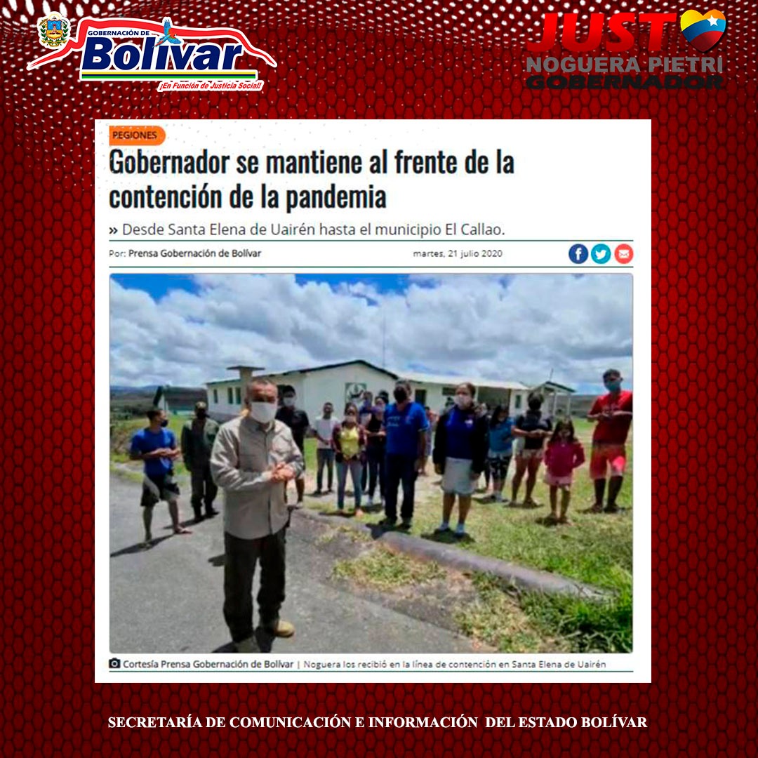 #22JJul | #EsNoticia | Gobernador se mantiene al frente de la contención de la pandemia..  Vía...

👉<a href="/DiarioPrimicia/">Diario Primicia</a>  
primicia.com.ve/guayana/region…

👉<a href="/DiariodeGuayana/">El Diario de Guayana</a> 

eldiariodeguayana.com.ve/gobernador-se-…

👉<a href="/SoyNuevaPrensa/">Nueva Prensa de Guayana</a> 
soynuevaprensadigital.com/npd/bolivar-co…

#AyúdanosACuidarte
<a href="/NicolasMaduro/">Nicolás Maduro</a>