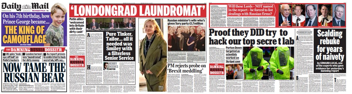 The Mail agrees with the Guardian that the report is “damning”, but it seems to blame security services rather than the governments that are supposed to control them. And anyway, it’s Prince George’s birthday, so the story merits only the bottom half of the page./13