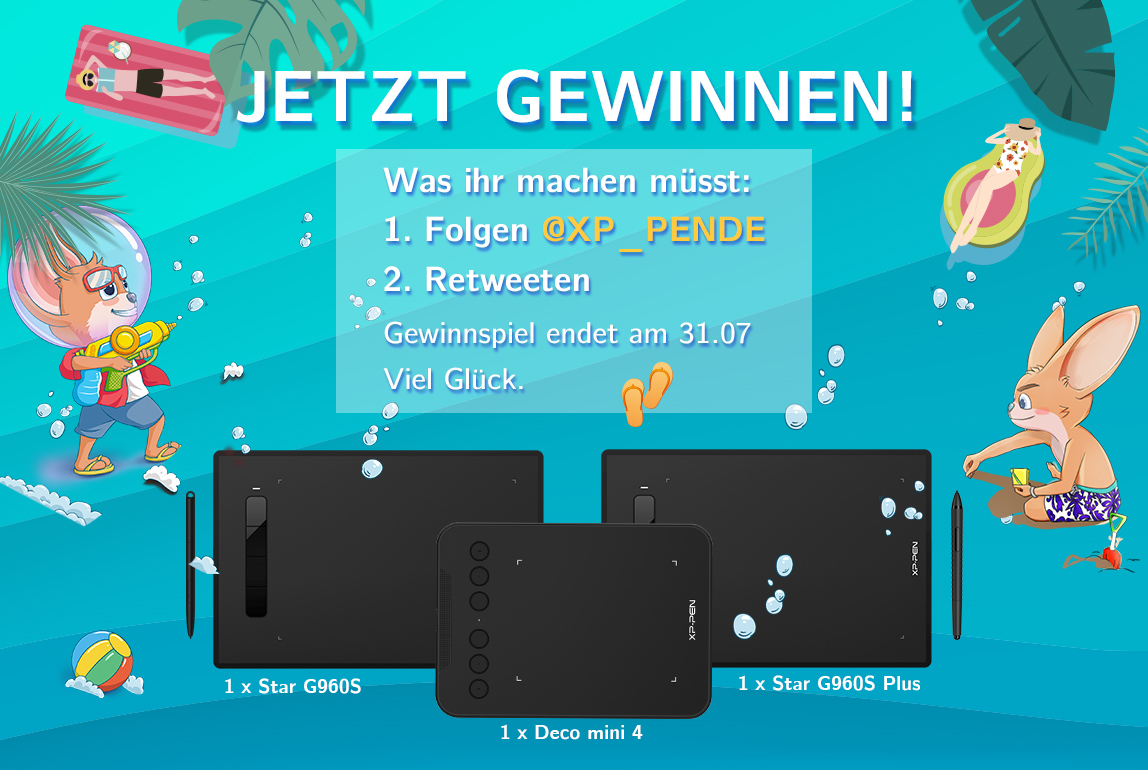 ❤️JETZT GEWINNEN!❤️
Zu gewinnen gibt es:
1 x G960S Grafiktablet
1 x G960S Plus Grafiktablet
1 x Deco mini 4 Grafiktablet

Drei Gewinner.

Was ihr machen müsst:
1. Folgen @XP_PENDE
2. Retweeten
Gewinnspiel endet am 31.07.
Viel Glück.😘
#xppen #grafiktablet #Gewinnspiel #drawing