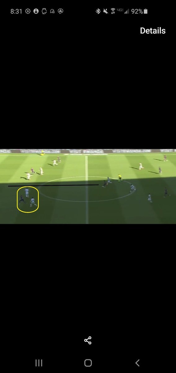 Literally 1 second later a single pack pass takes out our entire midfield line and the break is on! Pressing that high is one question but then a 2nd is what profile of player is needed to recover in transition when the press is beaten? 2nd image is moment of the throughball pass