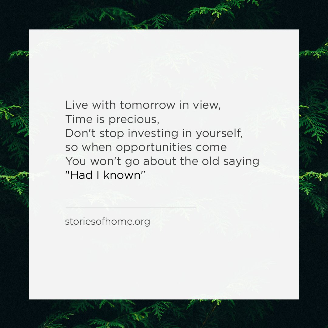 mystoriesofhome's tweet photo. Where you will sit when you are old shows where you stood in your youth.
#AfricanTips #AfricanTipsWednesday #StoriesOfHome #HopeCommunity #SOH #hope #helping #uplifting #BeingLight https://t.co/jzn79ABx4X