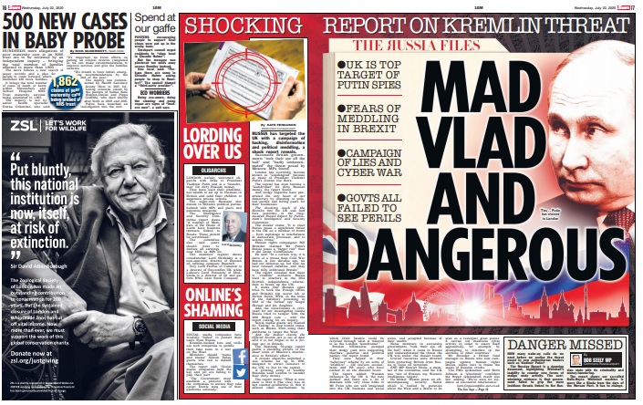 The Sun led on a shoo-in Prince Andrew splash (how long had they been holding that for just such an occasion?) and put Russia way back on the 16-17 spread (of course the Johnny Depp libel trial matters more), with Putin, rather than our ineptness, the problem./18