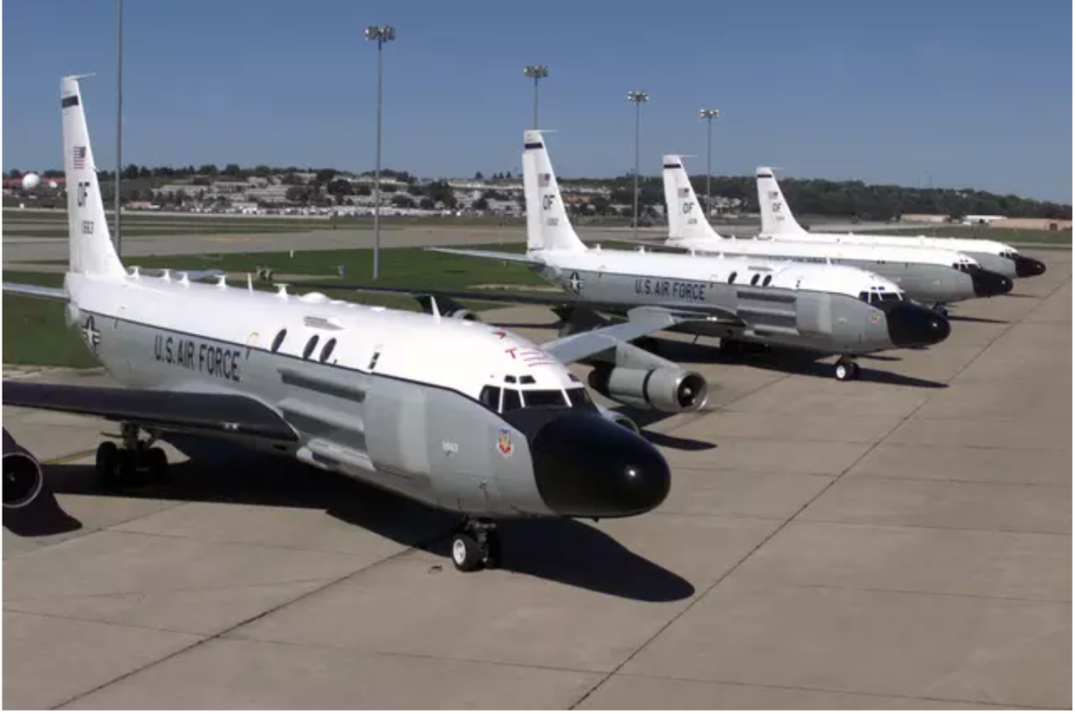 RC-135 variants are all intelligence collecting. Cobra Ball collects information on ballistic targets & reports to the Joint Chiefs of Staff, Rivet Joint provides real time on-scene intelligence collection, & Combat Sent relays electronic reconnaissance information to the DoD.