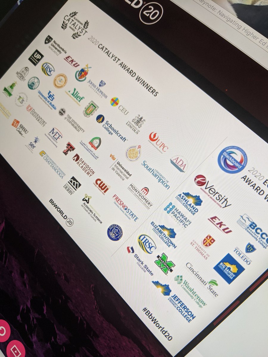 ECP AND CATALYST Award Winners page announced at #BbWorld20 #education #Keynote Are your Courses Exemplary and ready for the next semester? Ask me how we can help.