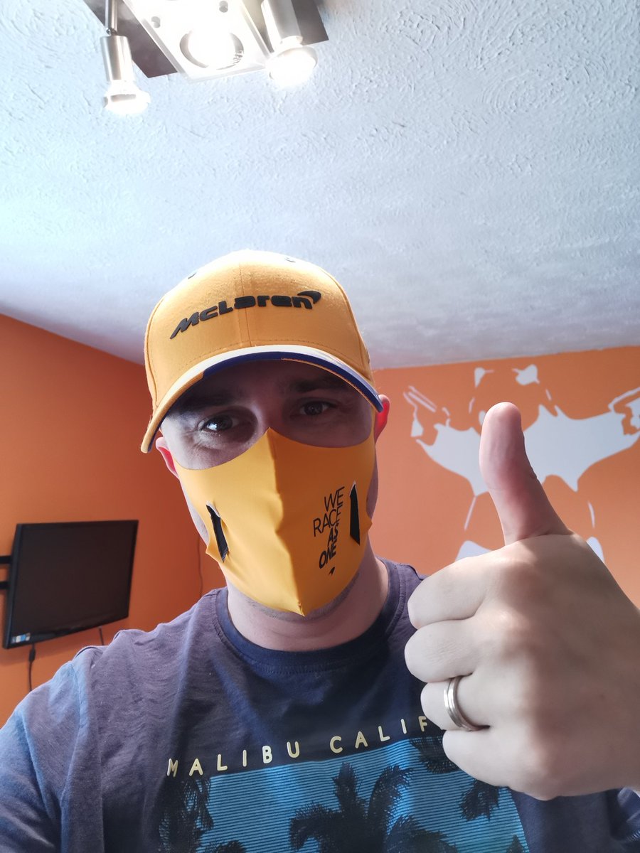 kajsvendsen's tweet photo. YES! 🧡 Thank you @McLarenF1 for shipping the #WeRaceAsOne #facemask in time for Friday

Amazing fit and very comfy 🧡

#KeepSafe #ProtectTheNHS #FansLikeNoOther #BelieveInMcLaren #FearlesslyForward https://t.co/lZEIHUN1D6