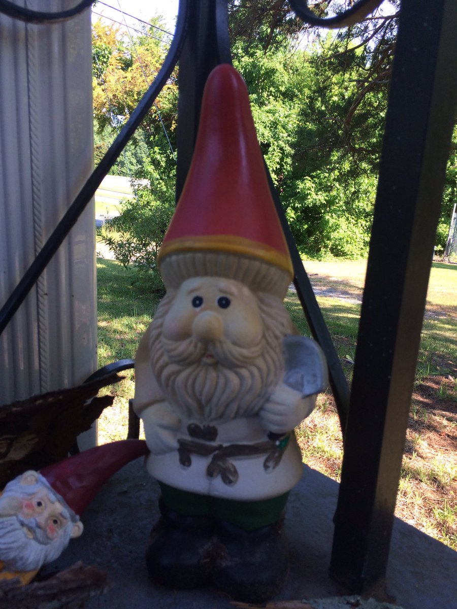 My #nomes got a touch-up. I actually didn’t have the appropriate paints to do it, so I used oil #pastels. It will do for now. I’ll have to get paint later, but I haven’t gone out much lately. #yard #YardOrnaments #garden #GardenOrnaments