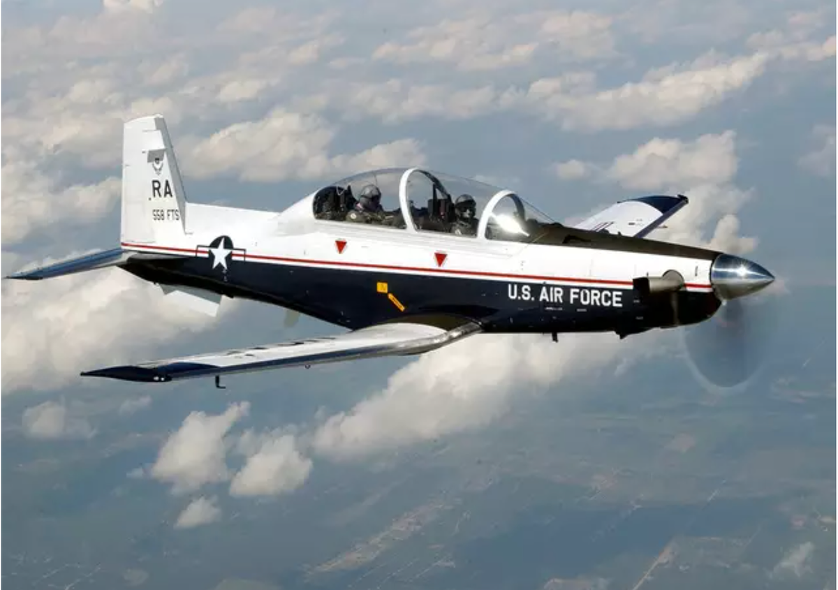 The T-6A Texan II is a primary trainer aircraft intended to teach US Air Force and Navy pilots the common basic flying skills they will need.