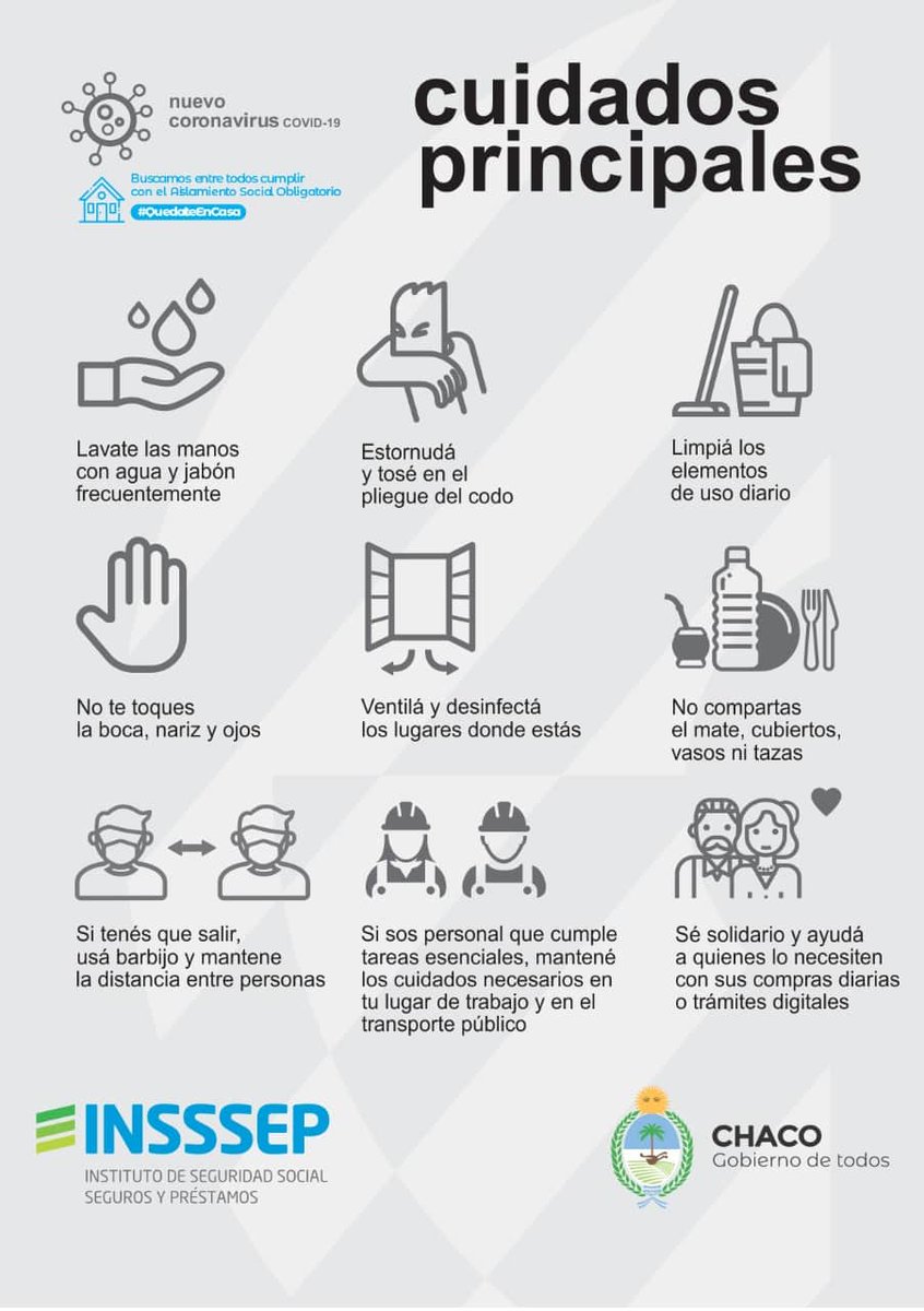 👉 Cuidados principales para prevenir el contagio del #coronavirus #COVID19 

#QuedateEnCasa
#CuidarteEsCuidarnos 
#INSSSEP