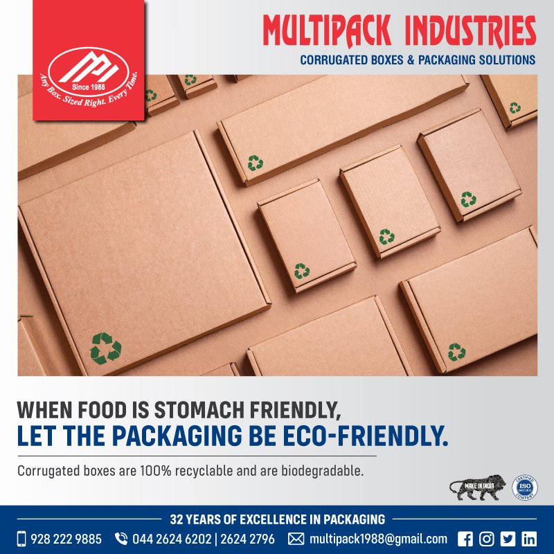 multipackind's tweet photo. Multipack Industries provides bio degradable packaging boxes to cater to specific needs of the Food Industry.
#multipackindustries #multipack #cartonbox #corrugated #corrugatedroll #packagingsolutions #customersatisfaction #foodpackaging #food #fruitpackaging #ecofriendly https://t.co/2hybZvQe2f
