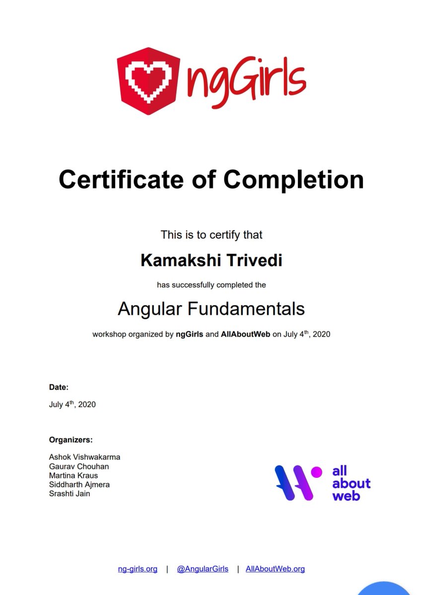 KamakshiTrived5's tweet photo. Thank you #nggirlsindia  #allaboutweb for this amazing workshop. 

It was really great experience!
Thanks to
Siddharth Ajmera  @mgechev Mohit Khandelwal  and Santosh Yadav 
@AngularGirls 
#WomenWhoCode #womentechmakers https://t.co/4Za1OaI2Z9