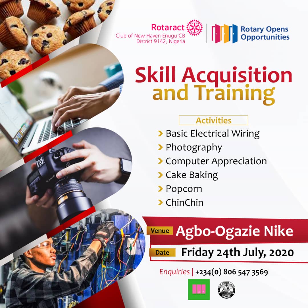 TownCrierAfrica's tweet photo. We are set
Rotaract Club of New Haven, Enugu Zone District 9142 in partnership with @UnskilledS & @InitiativeTown
Present
#OneChildOneSkill Phase
Date: 25/97/2020
Venue: Agbo-Ogazie Nike
Time: 10am
All skills are learnable, let's teach it.
#TownCrierInitiative https://t.co/yW9s561sOl