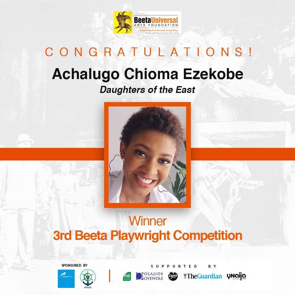 BeetaArts's tweet photo. And the moment we have all been waiting for.🎉🥳

Congratulations to the WINNER of the 3rd Beeta Playwright Competition - Achalugo Chioma Ezekobe!

Out of 442 entries, Daughters of the East emerged winner of the 3rd #BeetaPlaywrightCompetition.

#beetauniversalartsfoundation https://t.co/choFeZgwJE