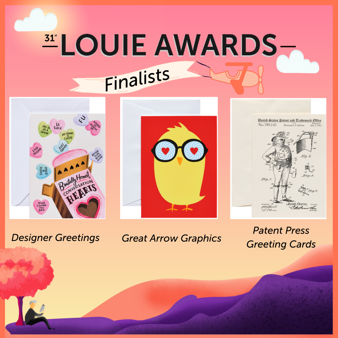 USGCA's tweet photo. Congratulations to the 2020 LOUIE Award finalists in the Valentine’s Day category! 🎉💕🎉 $5 &amp; below: @DGCards, Great Arrow Graphics, &amp; @PatentPress and $5 &amp; above: @amgreetings, @Hallmark, &amp; @upwithpaper https://t.co/WewxfErGrC 💌📬 #SendACard #LOUIEAwards2020 https://t.co/C0HbQFJXet