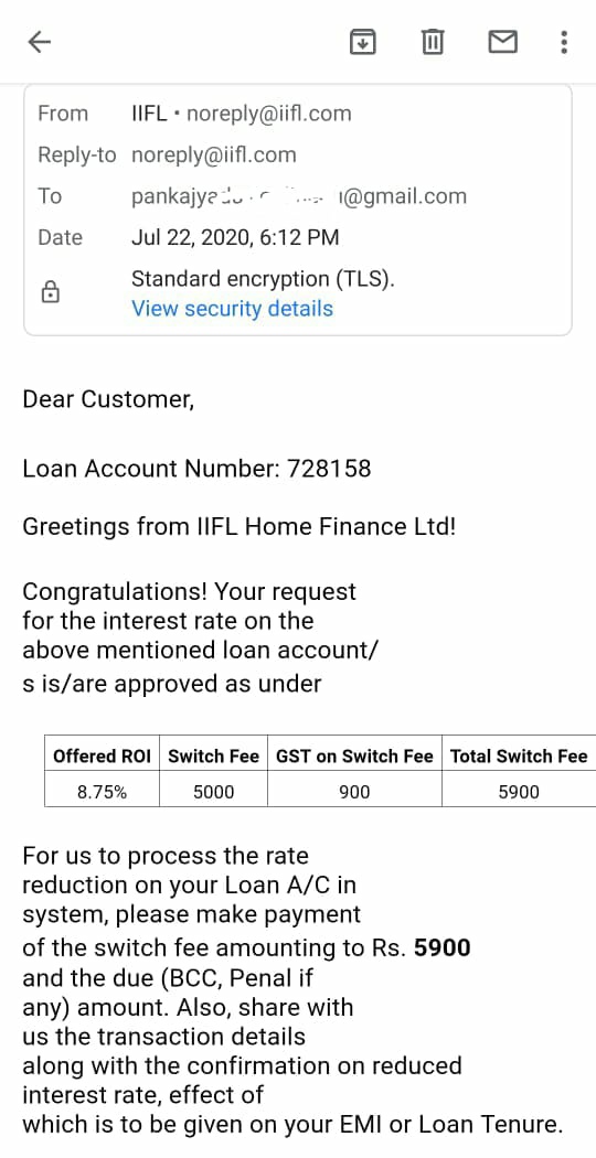 pankaj5420's tweet photo. Dear @IIFL_Finance you are charging Rs. 5900 for a little work i.e. intt. rate conversion ??

I request @RBI @NhbIndia to plz supervise such overcharging to customers @consumerforum_ @DFS_India #FinancialEXclusion #PrivateBanking https://t.co/Q9ewFs0msw