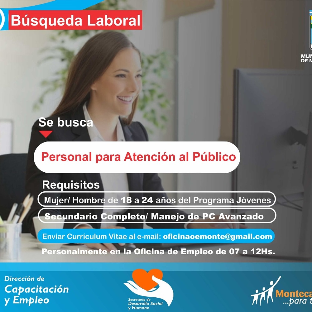 OficinadeEmple2's tweet photo. 📢 Atención jóvenes! 
 
▶️ La Oficina de Empleo de Montecarlo estará recepcionando currículum para beneficiarios del Programa Jóvenes 
Requisitos:
🔶️ Estar dentro del Programa 
🔶️ Tener de 18 a 24 años 
🔶️ Secundario completo (obligatorio)
🔶️ Manejo de PC avanzado https://t.co/XICBzseX7K