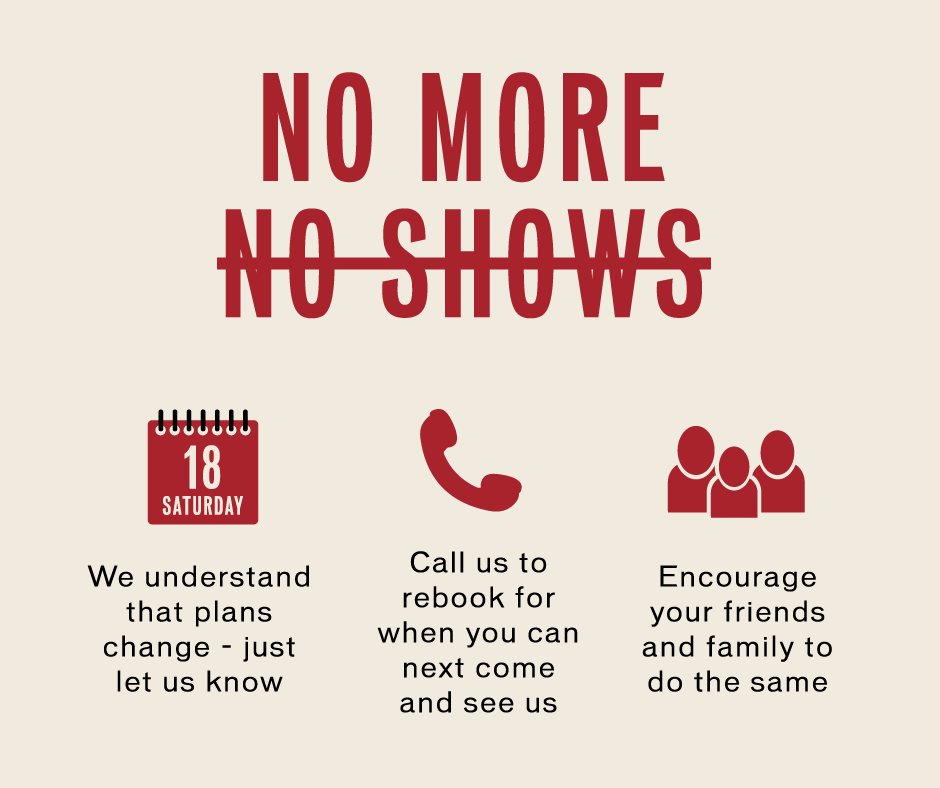 Booked a table but had a change of plans? It happens! Just be sure to let us know as soon as you can. #nomorenoshows