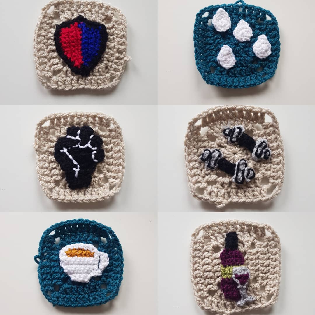 happybarnet's tweet photo. Covid crochet project update!
6 new squares:
• Wine... for obvious reasons
• an essential cuppa... demand in tea has spiked this year + catch up with friends
#Happybarnetcraftchallenge #covidcrafting #lockdownproject #lockdownlife #crochet #wipwednesday #crafting https://t.co/BVYNka9i4o