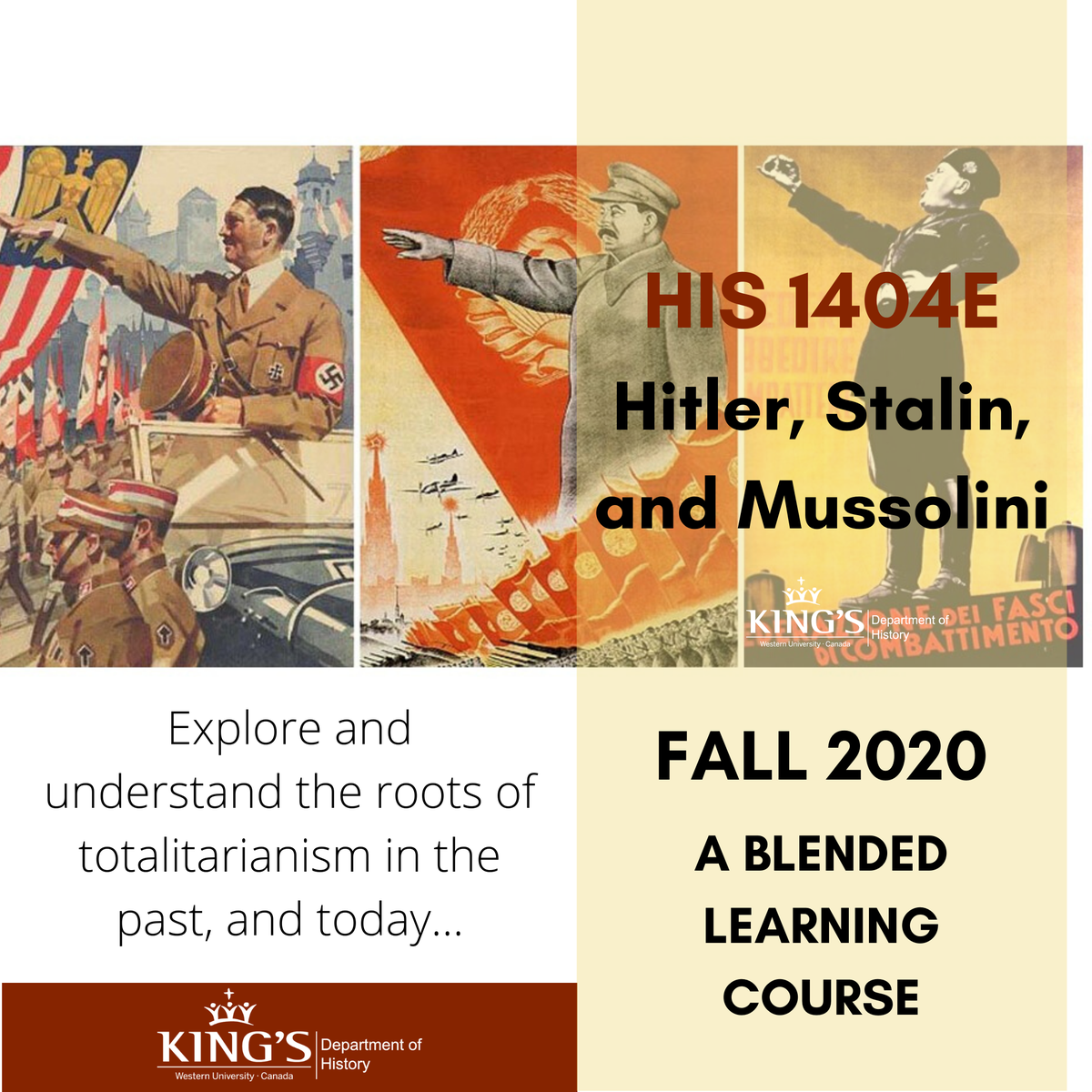 There's been so much demand for History 1404E, which explores the roots of totalitarianism, that we've opened another section! This blended learning class is taught at the 1st year level and is ideal for new students or anyone with a general interest in the topic. #igotokings
