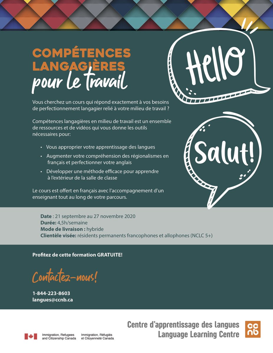 Diversis's tweet photo. Profitez de cette formation gratuite pour augmenter vos compétences linguistiques en milieu de travail / Take advantage of this free training to increase your language skills for the workplace !
Offerte par / Offered by @CCNBOfficiel https://t.co/tZzkZ0Dp1O