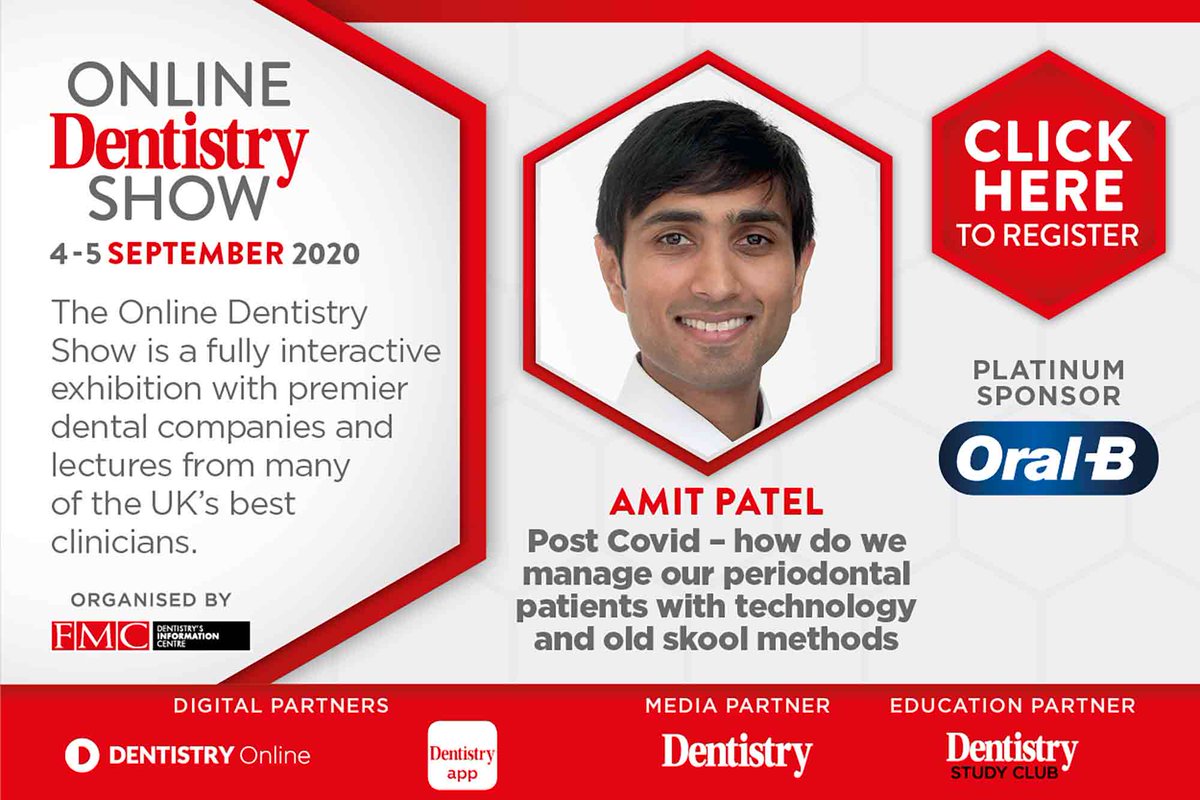 Dentistry's tweet photo. Online Dentistry Show: @AmitPerioExpert – Post COVID: how do we manage our periodontal patients with technology & old skool methods ⬇️
https://t.co/bhPWRmfWSU
#onlinedentistryshow #virtualdentistryshow #virtualdentistry #dentistryonline #fmc #backtopractice #amitpatel #postcovid https://t.co/30QZAqcKLU
