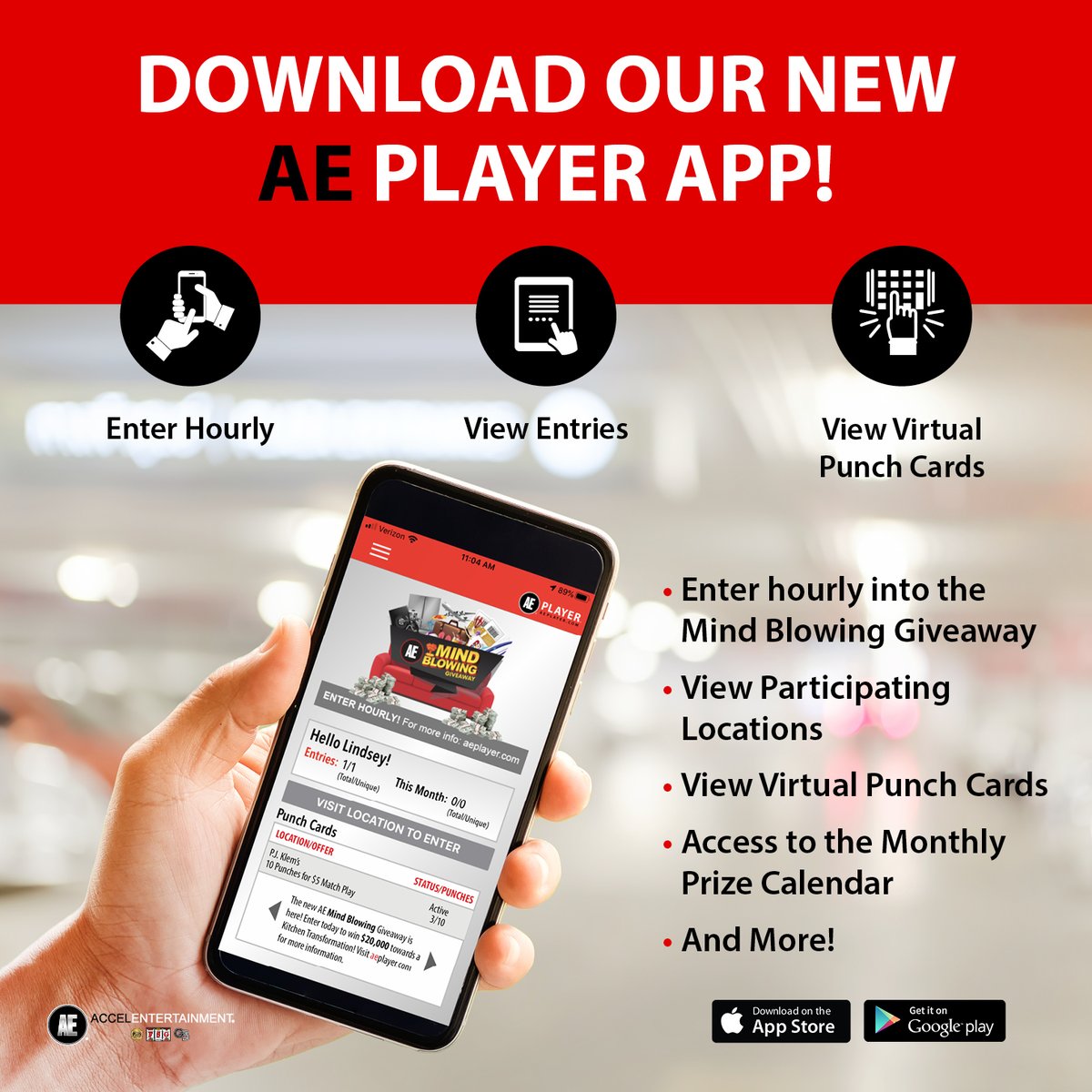 AccelEntertain's tweet photo. With the new and improved #AEPlayer app, participating in the Mind Blowing Giveaway is as easy as 1, 2, 3! https://t.co/n1O07SyUWs