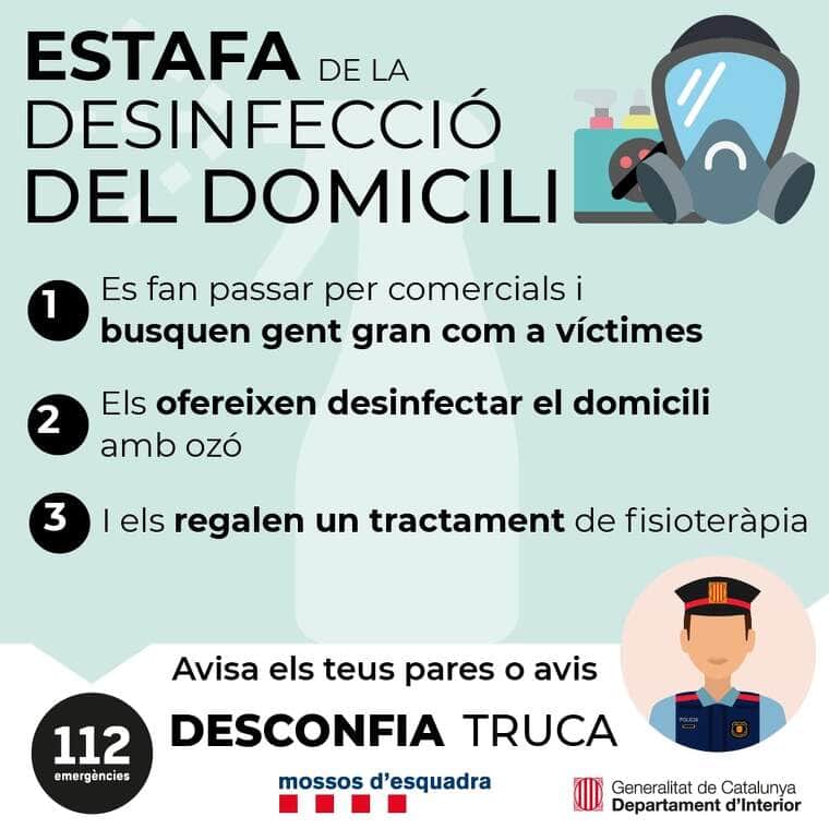 Aj_SantPere's tweet photo. ATENCIÓ
Ha tornat l'estafa dels falsos operaris que diuen que desinfecten la casa i regalen mascaretes o bé un tractament de fisioteràpia. Aviseu als coneguts i familiars. https://t.co/6WPrb0hoqi
