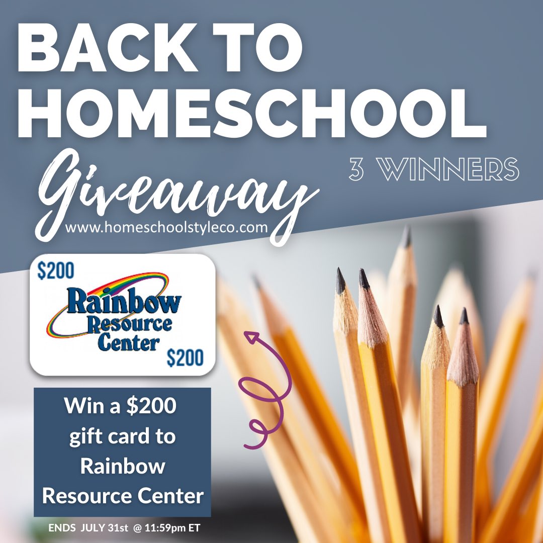 What would you do with a $200 gift certificate to <a href="/rainbowresource/">Rainbow Resources</a> ??  We’ve teamed up with some amazing bloggers to give away THREE of them!  Head to our blog to enter: blog.homeschoolstyleco.com. GOOD LUCK!! #homeschool #homeschoolgiveaway #homeschooling