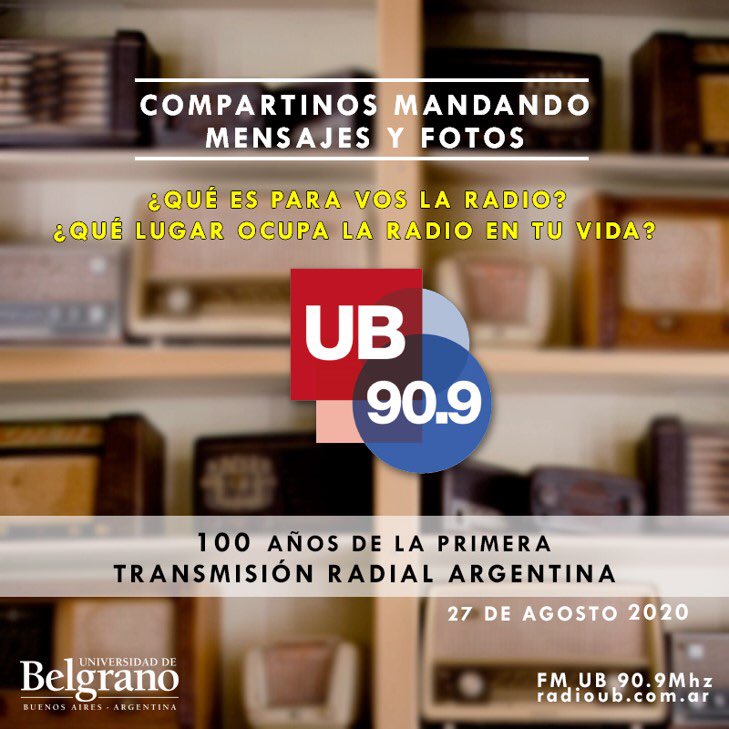 FMUB909's tweet photo. 27 de Agosto de 200, Camino a los 100 años de la primera transmisión radial Argentina 📻🇦🇷
¡Invitamos a todos los oyentes de la #RadioUB a que nos acompañen en está celebración!
¿Cómo pueden participar?
https://t.co/zodQgPBfMQ
¡No te olvides! 📲
@ubeduar #LosLocosDeLaAzotea https://t.co/fifidsR2Sx