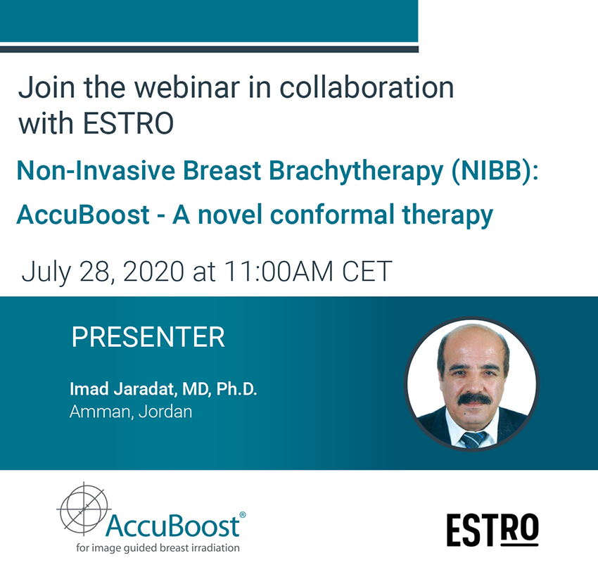 AccuBoost's tweet photo. Join Radiation Oncologist &amp; KOL, Dr. Imad Jaradat for an @ESTRO_RT sponsored webinar. 

You can learn more &amp; register for this webinar here: https://t.co/XWgrrzv3xH 

#radonc #radiationoncology #nibb #accuboost #HDR #breastbrachytherapy #breastcancer #brachytherapy https://t.co/sjEe9tSnKS