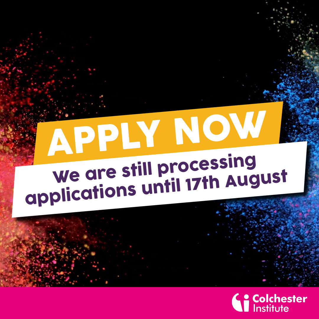 ColchesterInst's tweet photo. Are you interested in studying a course at Colchester Institute this September? Don't worry it's not too late!⏰ We are still processing applications until 17th August. Apply now! - https://t.co/9MjawYmK52 https://t.co/HIDVBV1UTM