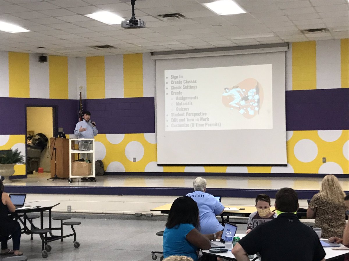 Spencer_1009's tweet photo. Mr. Eckstein, Instructional Technology Leader at Tallassee City Schools, is conducting a Google Classroom professional development session to prepare our teachers for teaching in traditional, blended, and virtual modes this school year! https://t.co/nijH0b3eV7