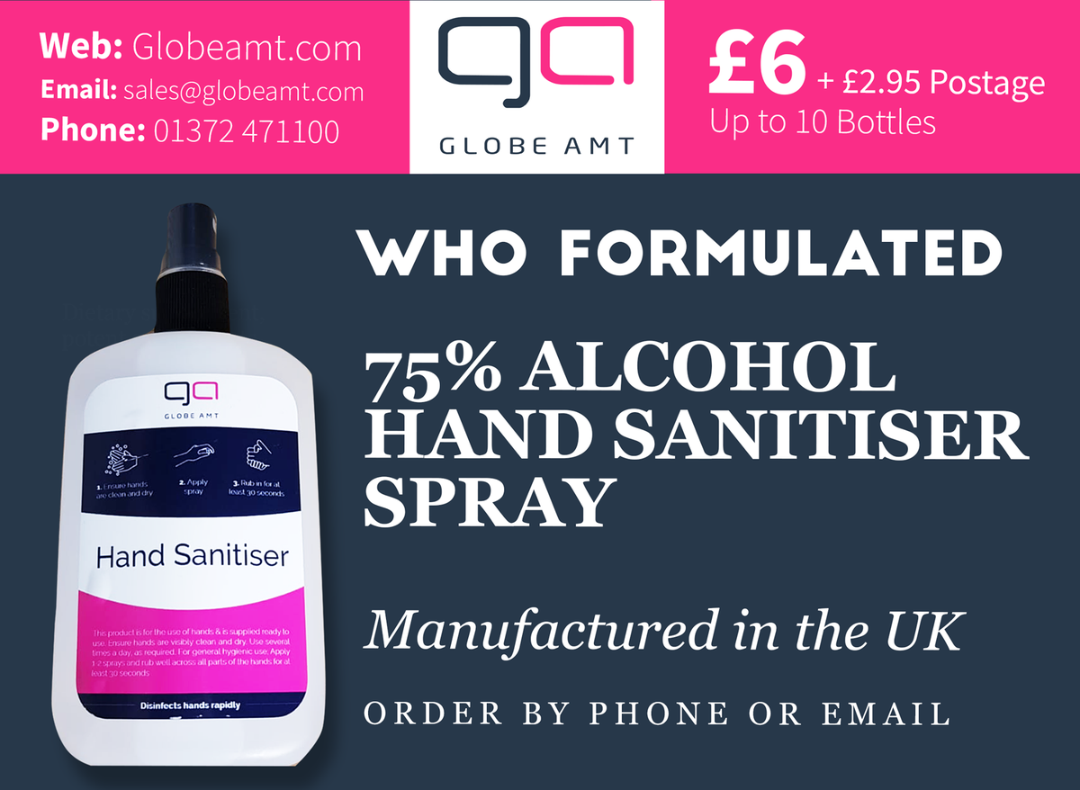 GlobeMicro's tweet photo. The Globe AMT antiviral hand sanitiser specially formulated by the WHO to effectively disinfect hands, killing viruses and bacteria.

To purchase yours, visit: https://t.co/zk8BIR7SYT

#COVID #coronavirus #corona #pandemic  #employees #health #healthcare #employeehealth #well https://t.co/wXjl7arXS7