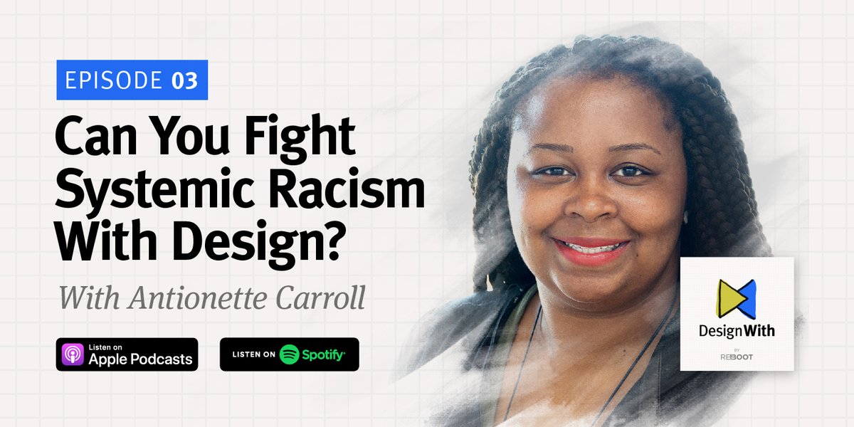 theReboot's tweet image. In our latest episode of #DesignWith, the incredible @acarrolldesign shares how Black and Latinx youth are using design to dismantle the very systems designed to exclude them. Listen now: hyperurl.co/w0q9dl