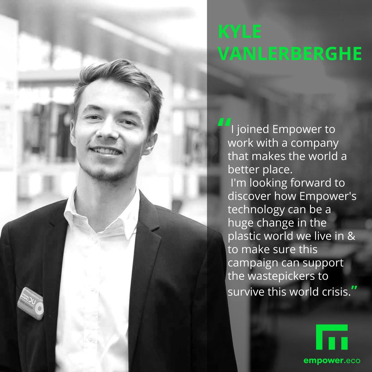 Empowerplastic's tweet photo. Introducing our summer intern: Kyle Vanlerberghe, a passionate 22 years old, born and raised in Belgium who holds a bachelor degree in Business Management &amp; Marketing and a bachelor in Design Thinking &amp; Innovation. Kyle is assisting us with campaign videos &amp; outreach #EmpowerAid https://t.co/zlo8oW6dHA