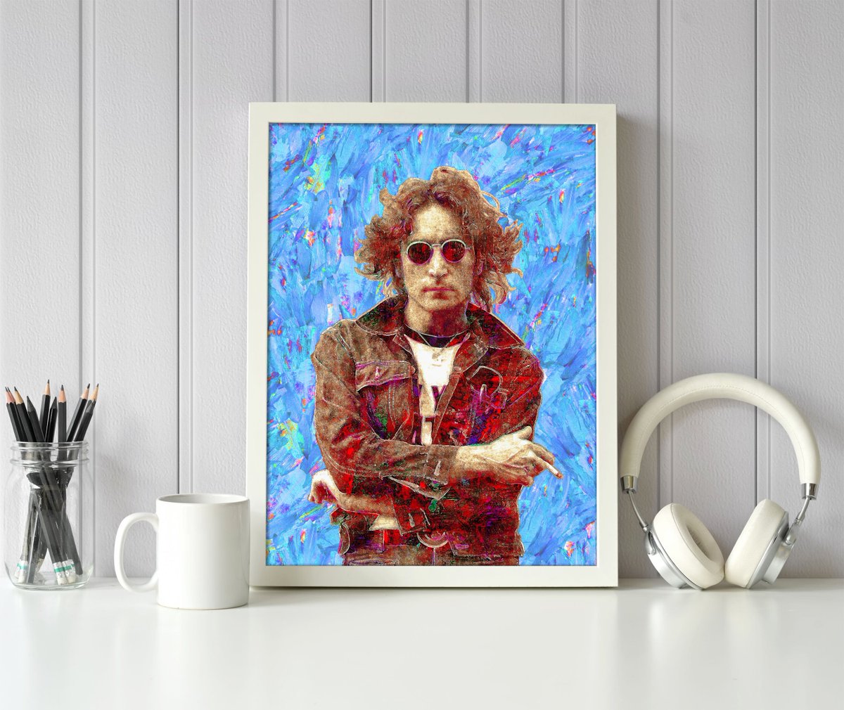 John Lennon Poster, Beatles Print, John Lennon Rock Legend  etsy.me/3hqXgYK #musicprint #vertical #johnlennonprint #johnlennonposter #johnlennon