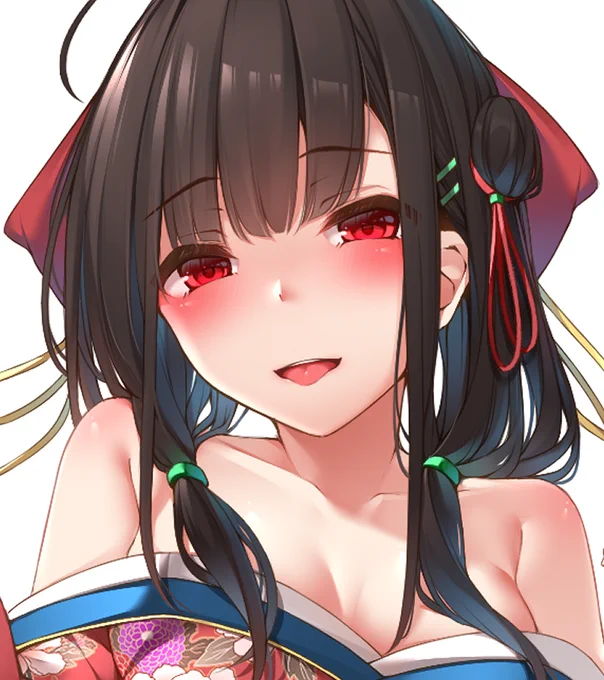 黒髪黒ニーソで和服の女の子 