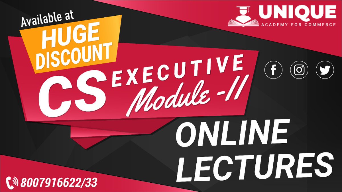 UniqueAcademy8's tweet photo. Learn CS Executive Module 2 from the comforts of your own home!
Online lectures now available at a discounted price!
Grab this opportunity and avail the discount

To know more, visit https://t.co/aGANDKsemX

#uniqueacademyforcommerce #commerce #commercestudents #cs #csstudents https://t.co/9rdIhKsGy4