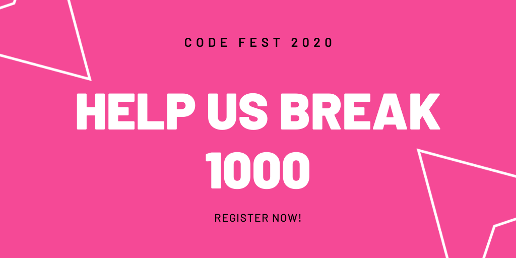 CodeFirstGirls's tweet photo. WE ARE SO CLOSE TO 1000 REGISTRATIONS! 
Share with your mother, sister and friends. Code Fest 2020 will be such an awesome learning experience and we want you all to be there. Register here - https://t.co/RoCT27HiU4  

@WATC_WeAreTech @womenintech @Stemettes @BlackGirlsCode https://t.co/ekX8IhjnU5