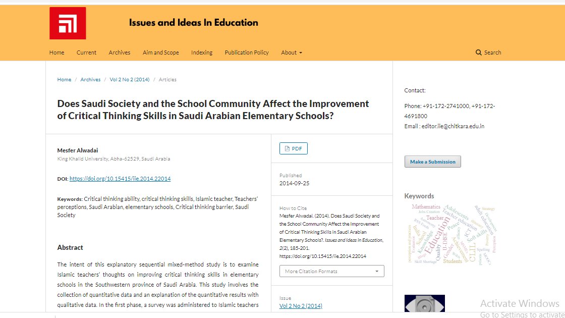 EditorIie's tweet photo. #criticalthinking #ability #skills #Islamic #teacher Teachers’ perceptions #SaudiArabian #elementary #schools barrier #Saudi #society 
https://t.co/SXr9bn5sTY 
@EditorIie @ChitkaraU https://t.co/9pYCmIZu21