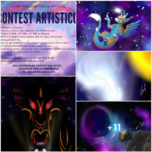 FurryFandomIT's tweet photo. Il Contest Artistico dedicato allo Spazio è finito.
Ora è tempo di votare!

Andante al link sotto e valutate le vostre illustrazioni preferite dando loro un bel Like 👍
Avete tempo fino al 31/07 (ore 23.59), poi verranno dichiarati i vincitori.

https://t.co/GktPyIA6ke https://t.co/MTy3o8HGRv