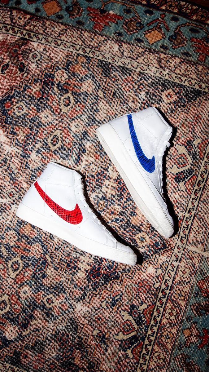 _AugustShop's tweet photo. A Blazer with an asymmetrical, reptilian-twist whose color palette holds true to the shoe’s timeless nature.

The @Nike Blazer is back at August, available in “Red” and Blue,” both in-store and online at https://t.co/YWsjyYS8Ty.

#August #AugustShop #Nike #NikeBlazers https://t.co/kXzBLdPXoA