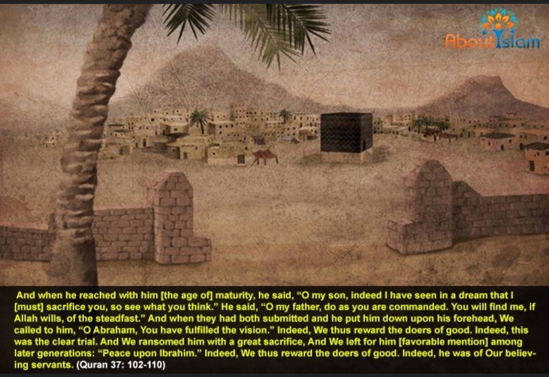 8. Day 3: 10th Dhul-HijjahProphet Ibrahim then proceeded to sacrifice his son as an act of submission to God, before being stopped by God. Pilgrims also sacrifice (or pay someone else to), then perform Tawaaf again, after which men shave their hair/women trim of a flock of hair)